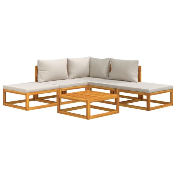 Set Salotto Giardino 6pz Cuscini Grigio Chiaro Legno Massello - Image 3