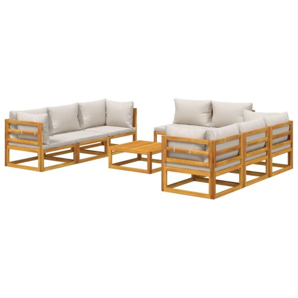 Set Salotto Giardino 9pz Cuscini Grigio Chiaro Legno Massello - Image 3