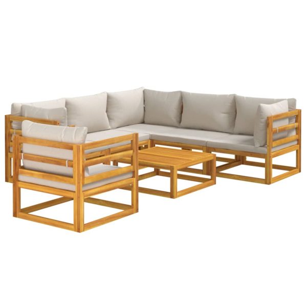 Set Salotto Giardino 7pz Cuscini Grigio Chiaro Legno Massello - Image 3
