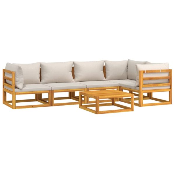 Set Salotto Giardino 6pz Cuscini Grigio Chiaro Legno Massello - Image 3
