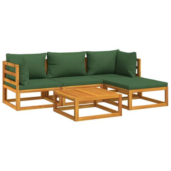 Set Salotto Da Giardino 5pz Con Cuscini Verdi Legno Massello - Image 3