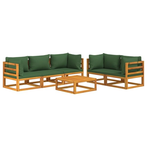 Set Salotto Da Giardino 6pz Con Cuscini Verdi In Legno Massello - Image 3