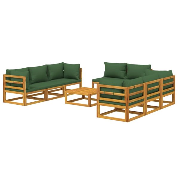 Set Salotto Da Giardino 9pz Con Cuscini Verdi In Legno Massello - Image 3