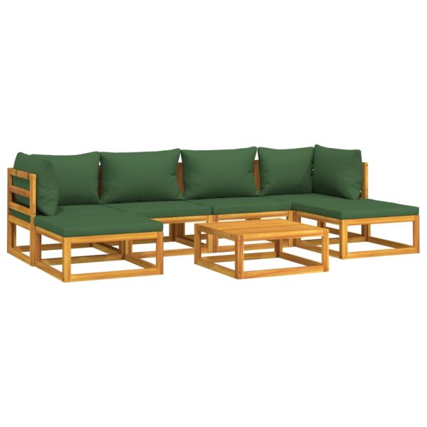 Set Salotto Da Giardino 7pz Con Cuscini Verdi In Legno Massello - Image 3