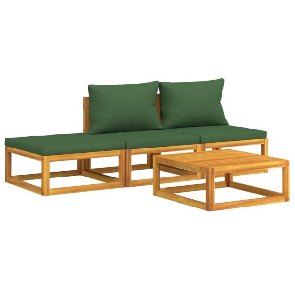 Set Salotto Da Giardino 4 Pz Con Cuscini Verdi Legno Massello - Image 3