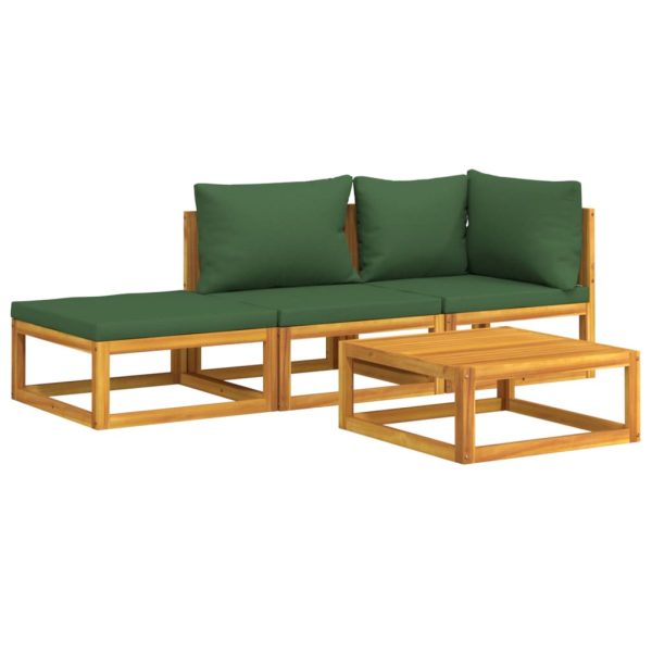 Set Salotto Da Giardino 4 Pz Con Cuscini Verdi Legno Massello - Image 3