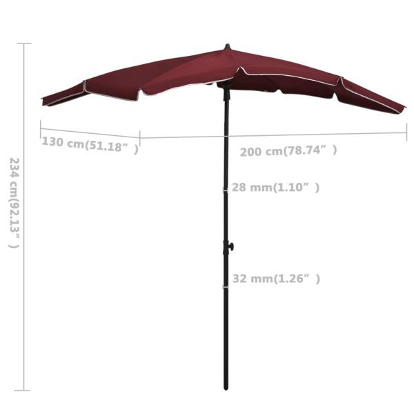 Ombrellone Da Giardino Con Palo 200x130 Cm Rosso Bordò - Image 6