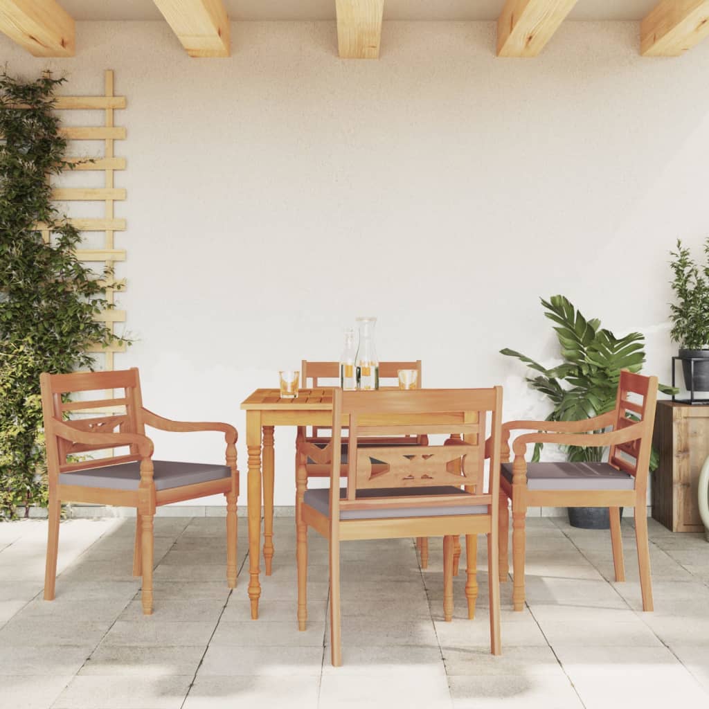 Set Pranzo Giardino 5pz Con Cuscini Grigio Scuro Massello Teak