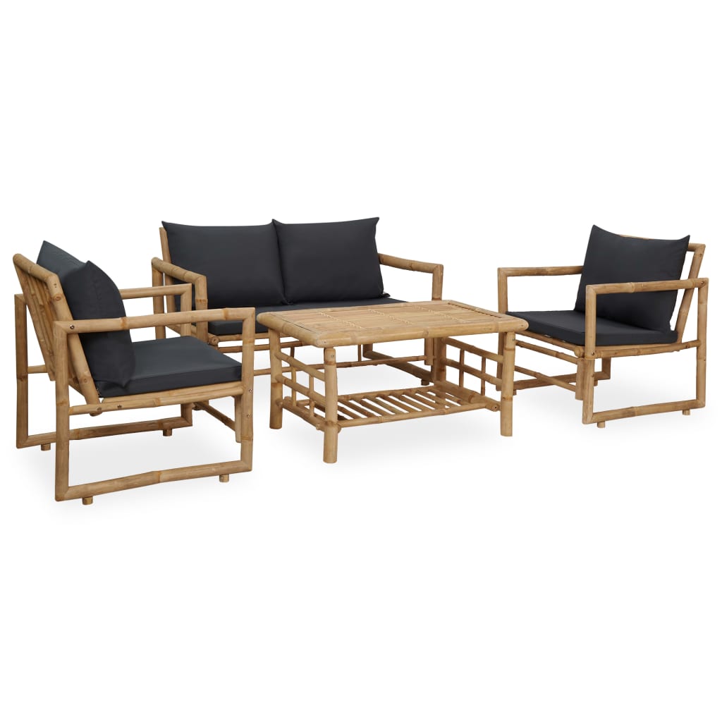 Set Divani Da Giardino 4 Pz Con Cuscini In Bambù