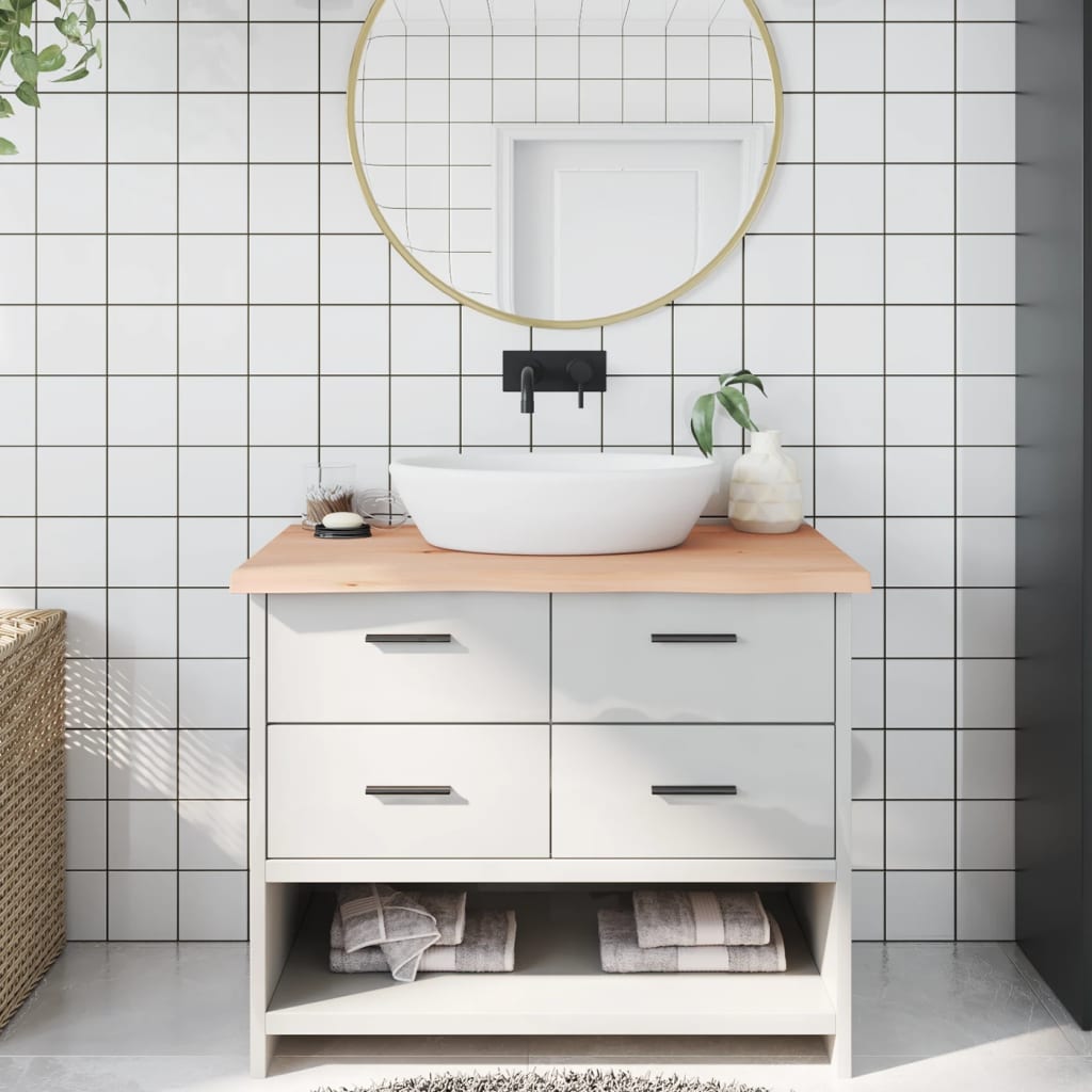 Piano Bagno 100x50x(2-4) Cm In Legno Massello Non Trattato