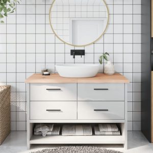 Piano Bagno 120x50x(2-4) Cm In Legno Massello Non Trattato