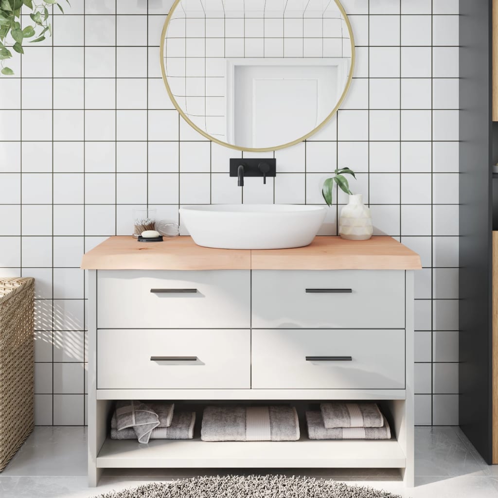 Piano Bagno 120x50x(2-6) Cm In Legno Massello Non Trattato
