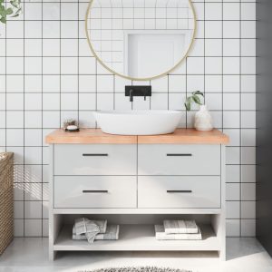 Piano Bagno Marrone 120x30x(2-6) Cm Legno Massello Trattato