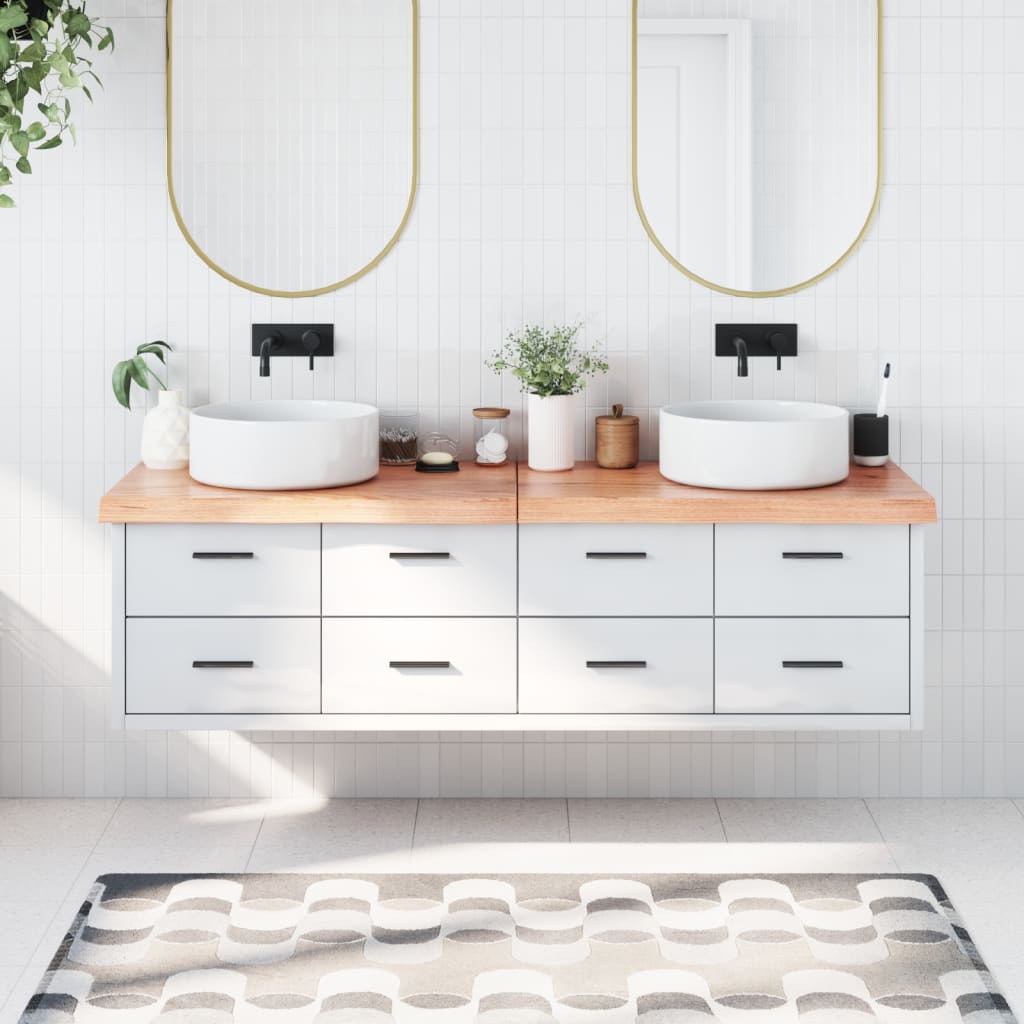 Piano Bagno Marrone 180x60x(2-6) Cm Legno Massello Trattato