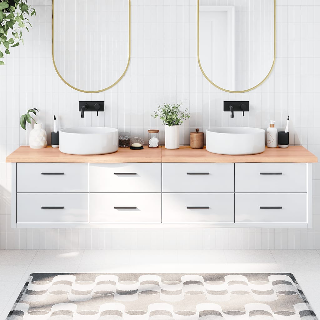 Piano Bagno Marrone 220x60x(2-4) Cm Legno Massello Trattato