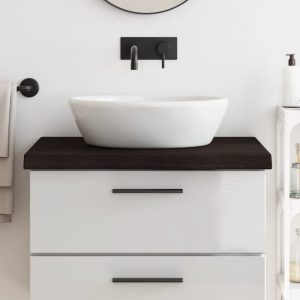 Piano Bagno Marrone Scuro 80x50x(2-6)cm Legno Massello Trattato