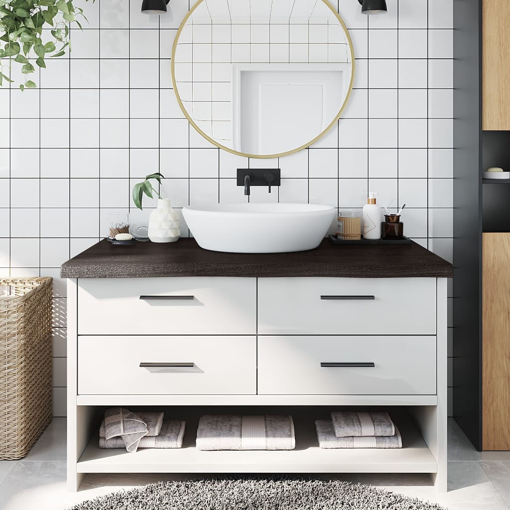 Piano Bagno Marrone Scuro 100x60x(2-6) Cm Legno Trattato