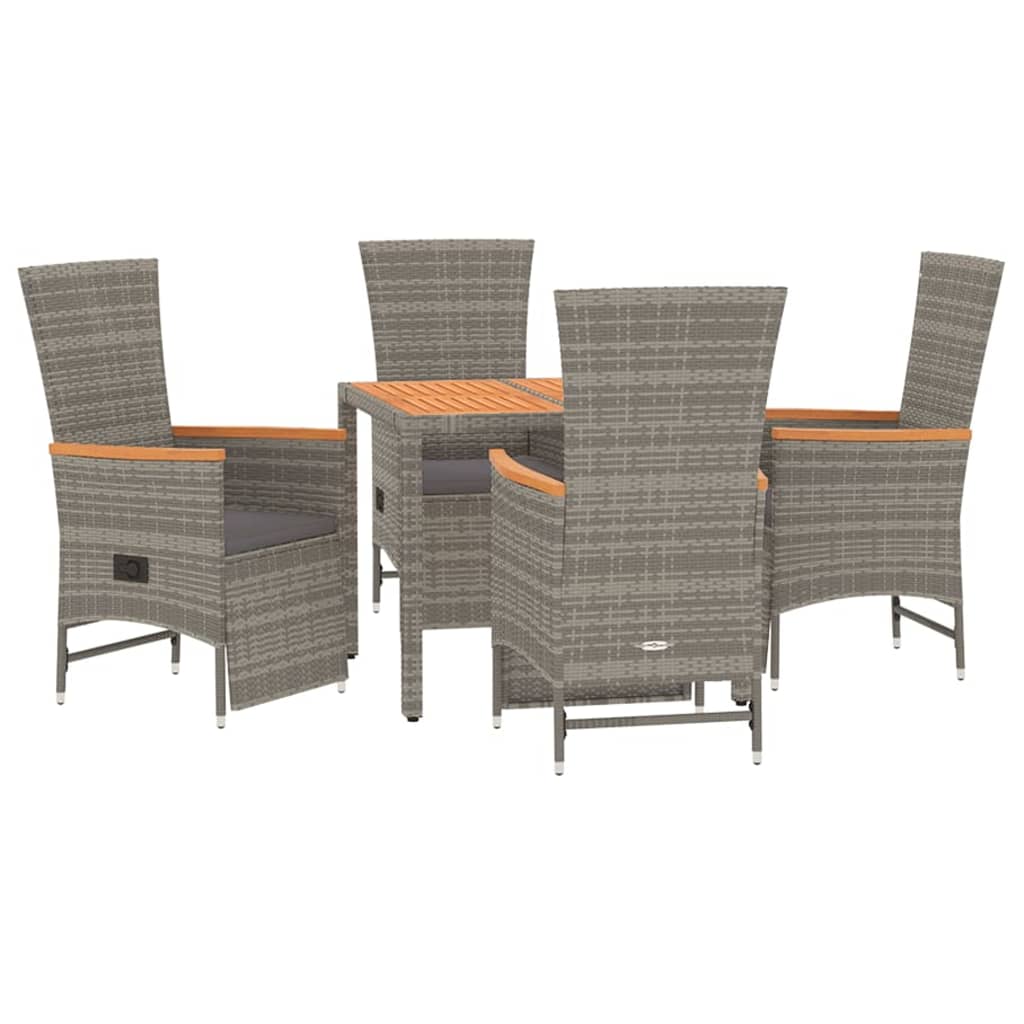 Set Da Pranzo Da Giardino 5 Pz Con Cuscini In Polyrattan Grigio - Image 3