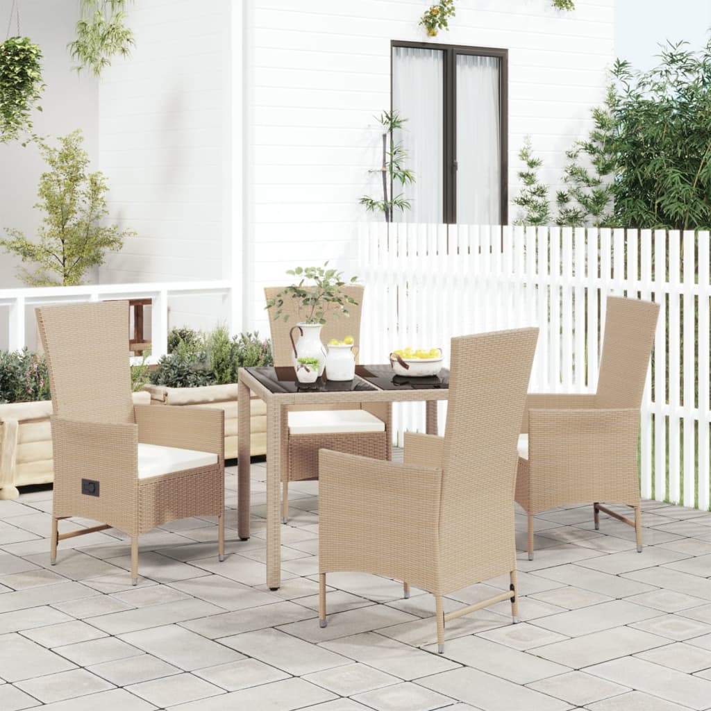 Set Da Pranzo Da Giardino 5 Pz Con Cuscini Beige In Polyrattan