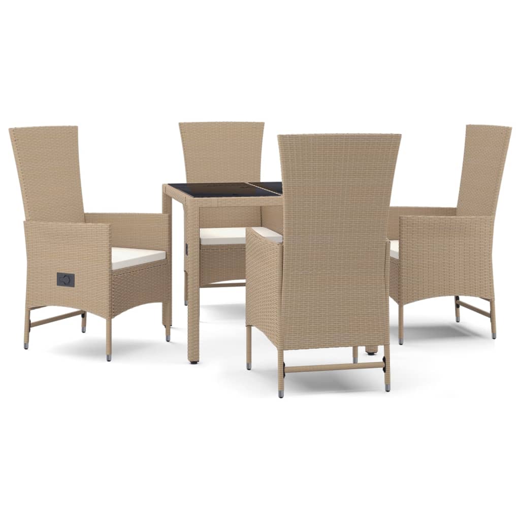 Set Da Pranzo Da Giardino 5 Pz Con Cuscini Beige In Polyrattan - Image 2