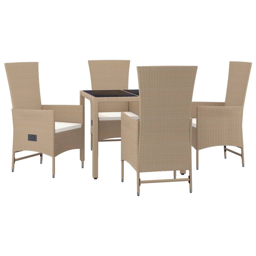 Set Da Pranzo Da Giardino 5 Pz Con Cuscini Beige In Polyrattan - Image 3