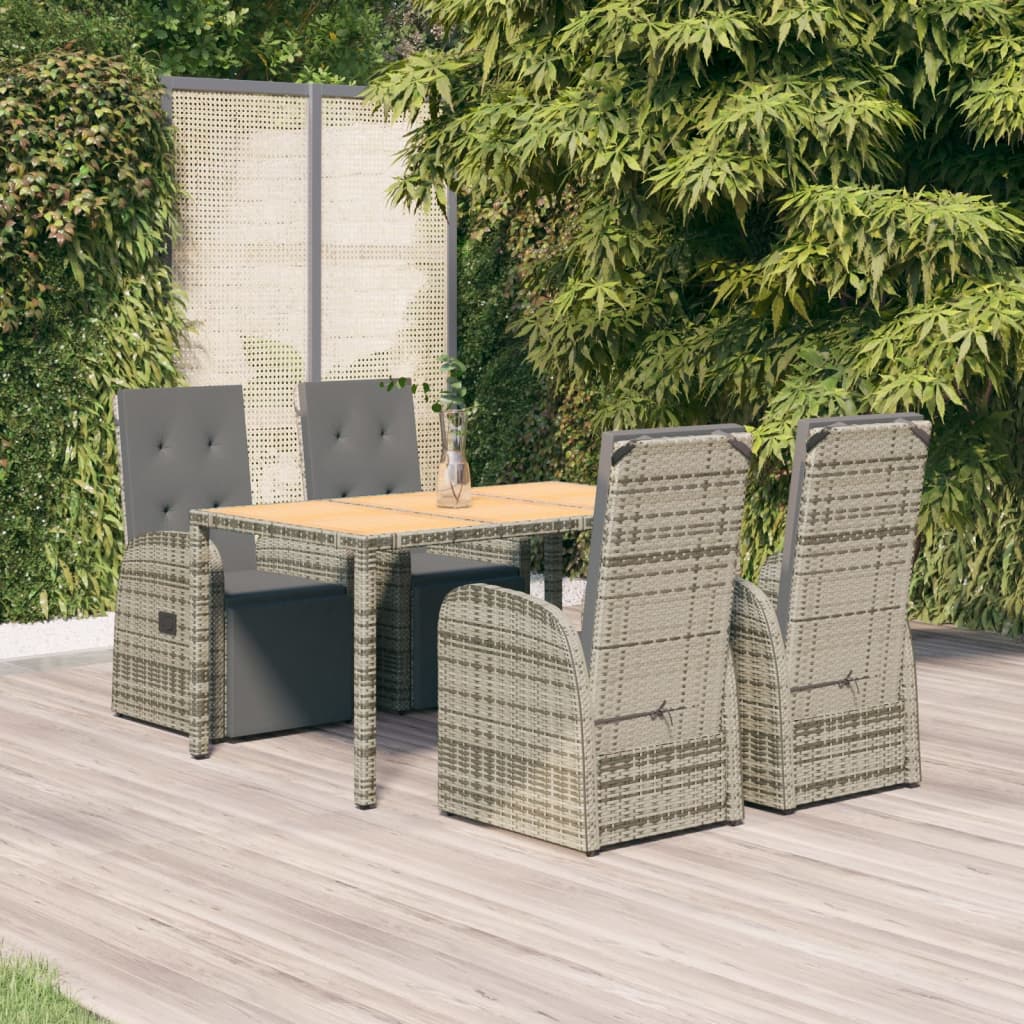 Set Da Pranzo Da Giardino 5 Pz Con Cuscini In Polyrattan Grigio