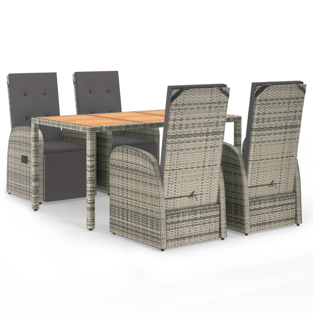 Set Da Pranzo Da Giardino 5 Pz Con Cuscini In Polyrattan Grigio - Image 2