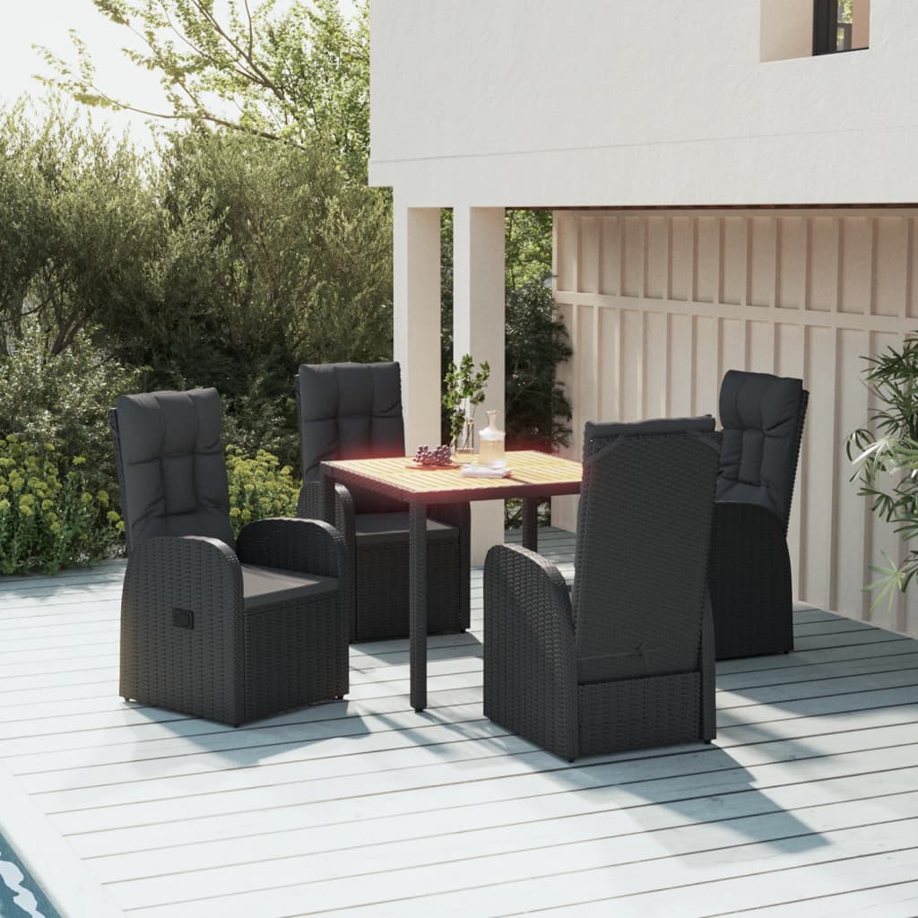 Set Da Pranzo Da Giardino 5 Pz Nero Con Cuscini In Polyrattan