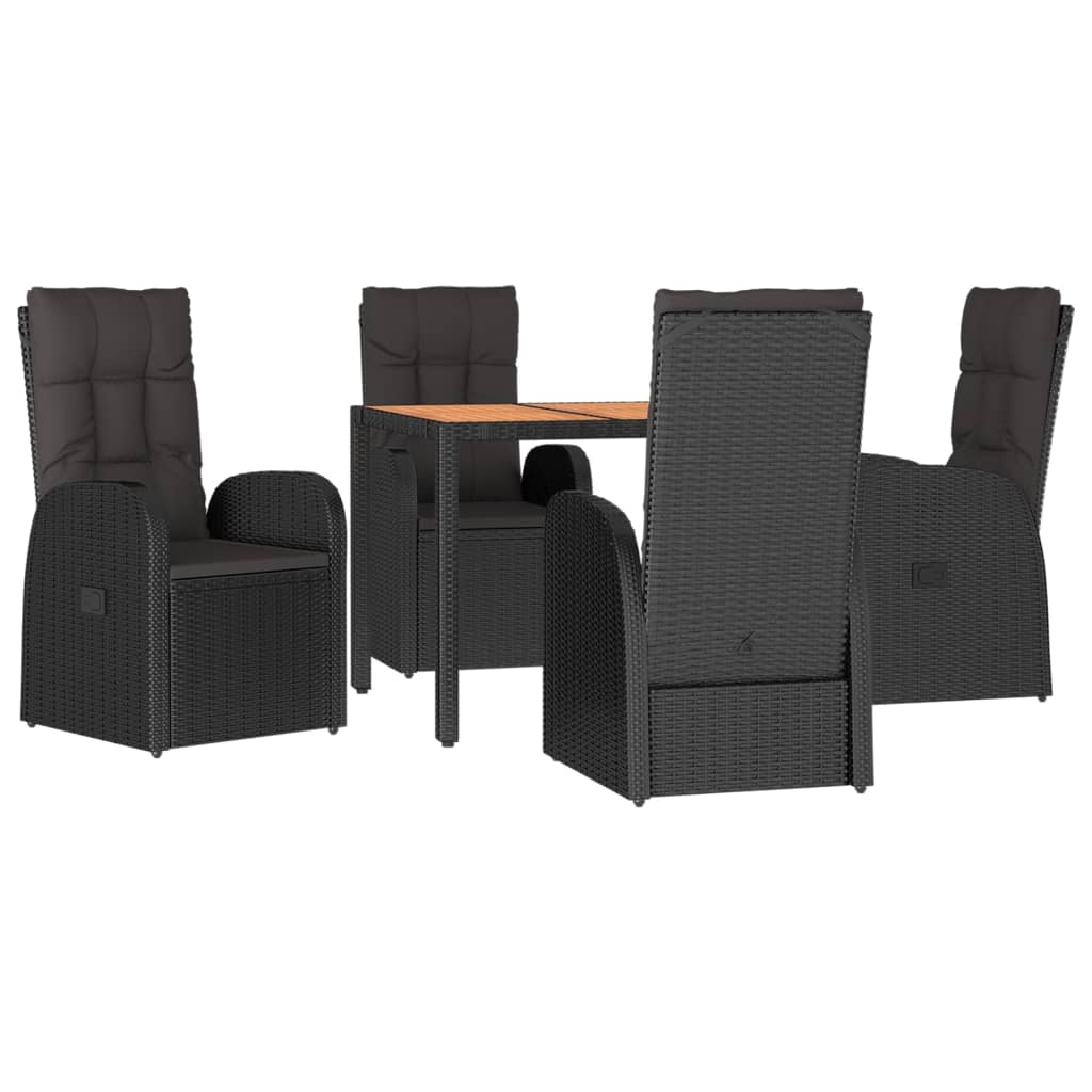 Set Da Pranzo Da Giardino 5 Pz Nero Con Cuscini In Polyrattan - Image 3