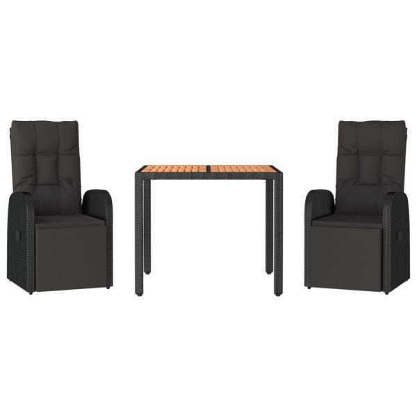 Set Pranzo Giardino 3pz Nero Polyrattan E Legno Massello Acacia - Image 3