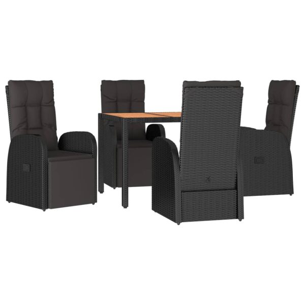 Set Pranzo Giardino 5pz Nero Polyrattan Legno Massello Acacia - Image 3