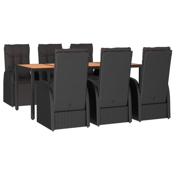 Set Pranzo Giardino 7pz Nero Polyrattan E Legno Massello Acacia - Image 3