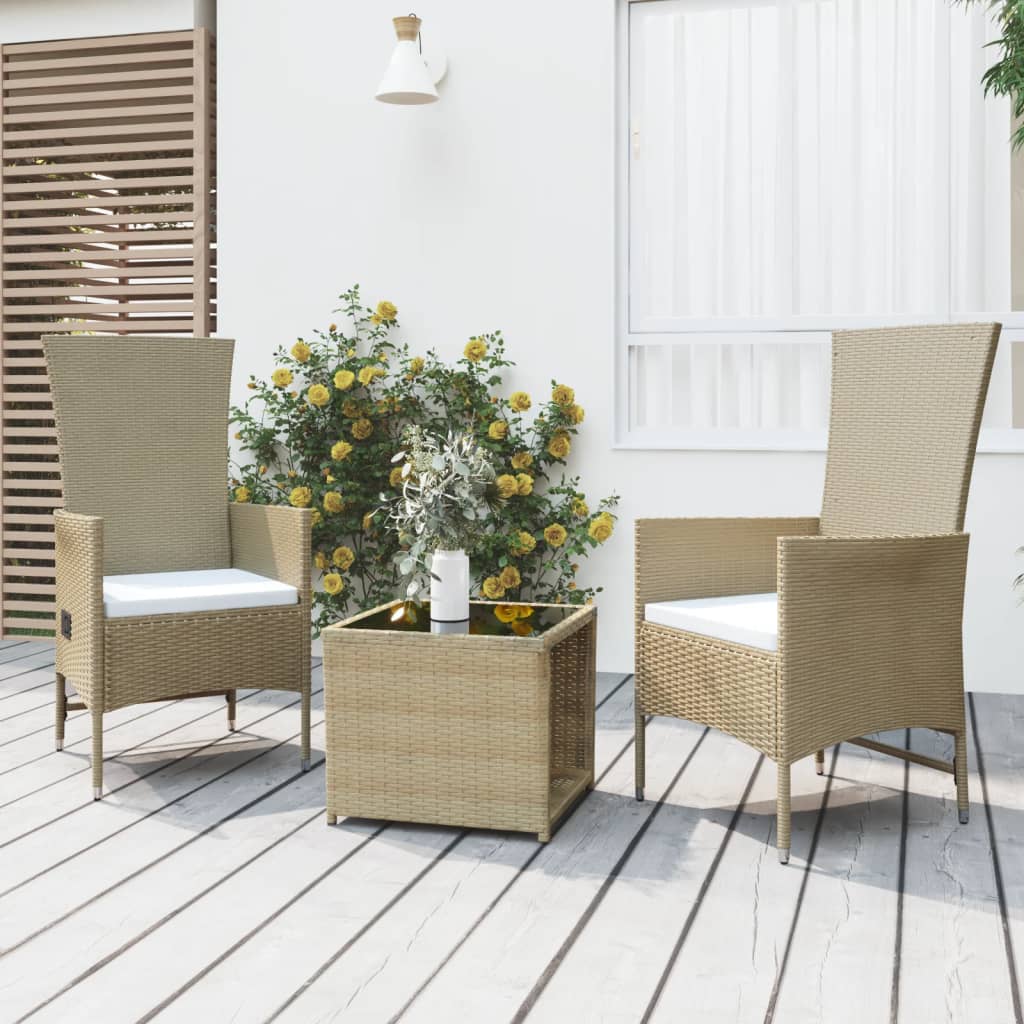 Set Mobili Da Giardino 3 Pz Beige Polyrattan E Acciaio