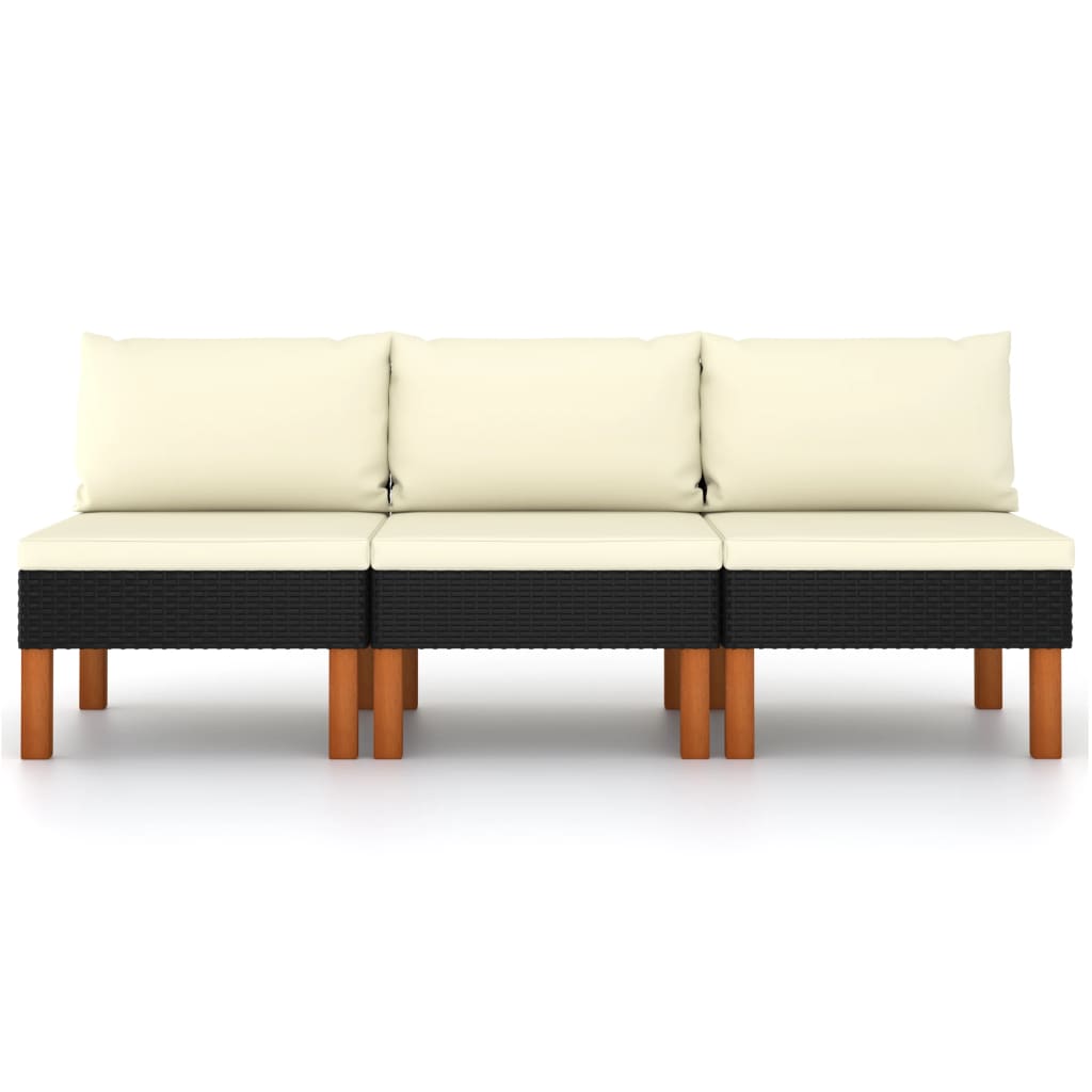Poltrone Centrali 3 Pz Polyrattan E Legno Massello Di Eucalipto