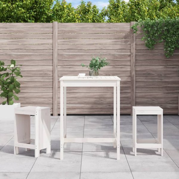 Set Bar Da Giardino 3 Pz Bianco In Legno Massello Di Pino
