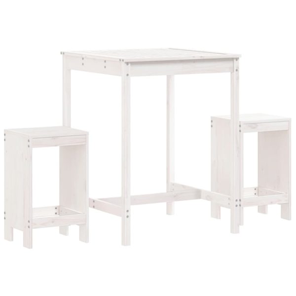 Set Bar Da Giardino 3 Pz Bianco In Legno Massello Di Pino - Image 2