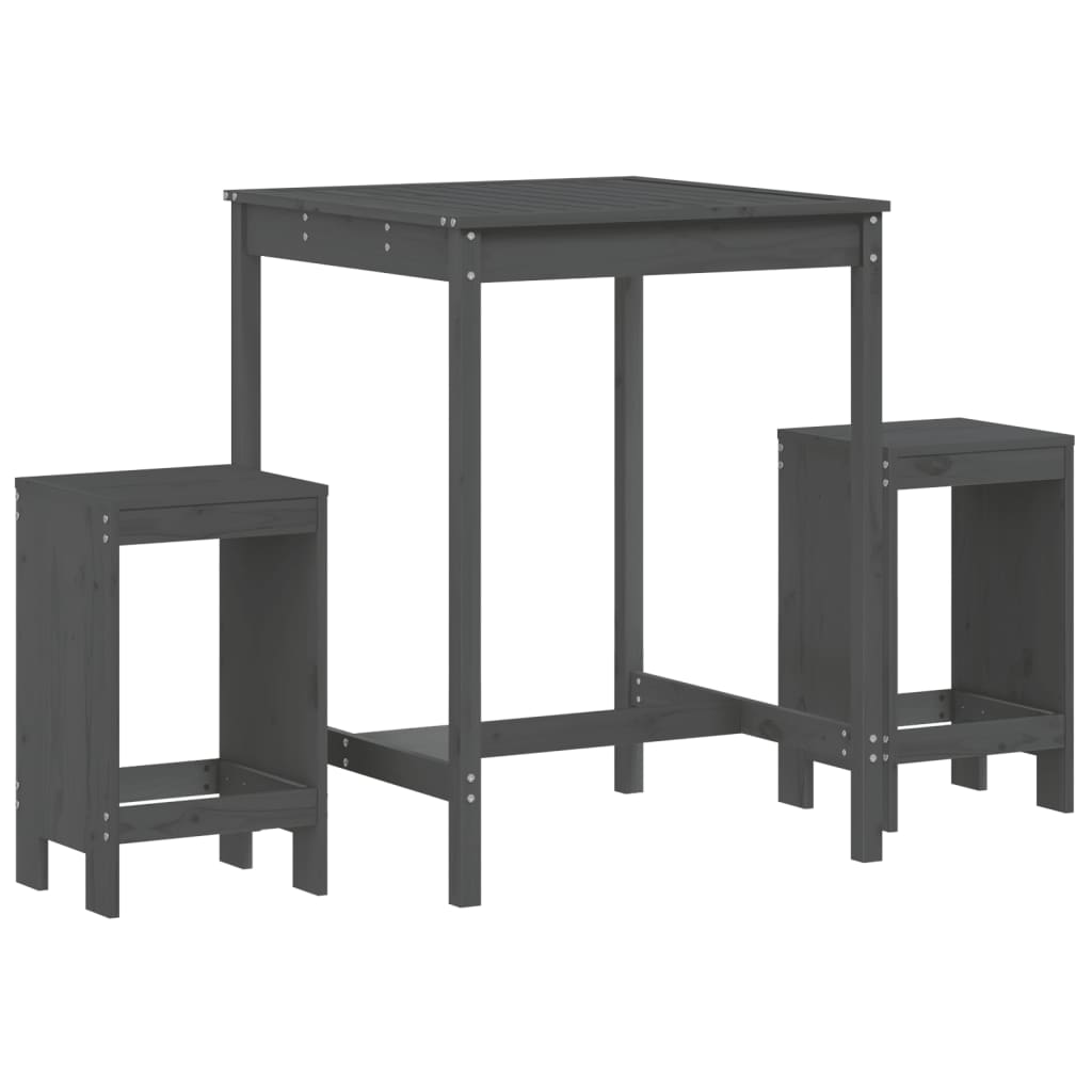 Set Bar Da Giardino 3 Pz Grigio In Legno Massello Di Pino - Image 2