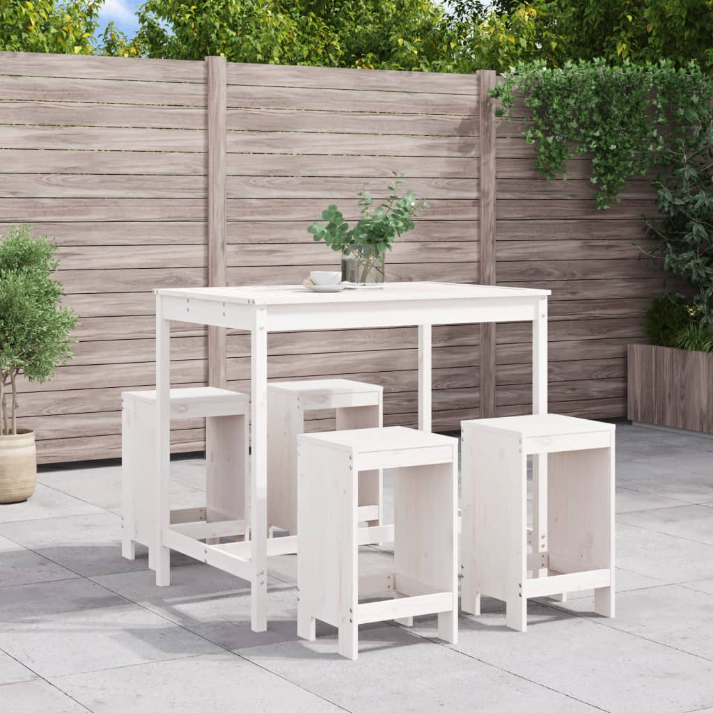 Set Bar Da Giardino 5 Pz Bianco In Legno Massello Di Pino