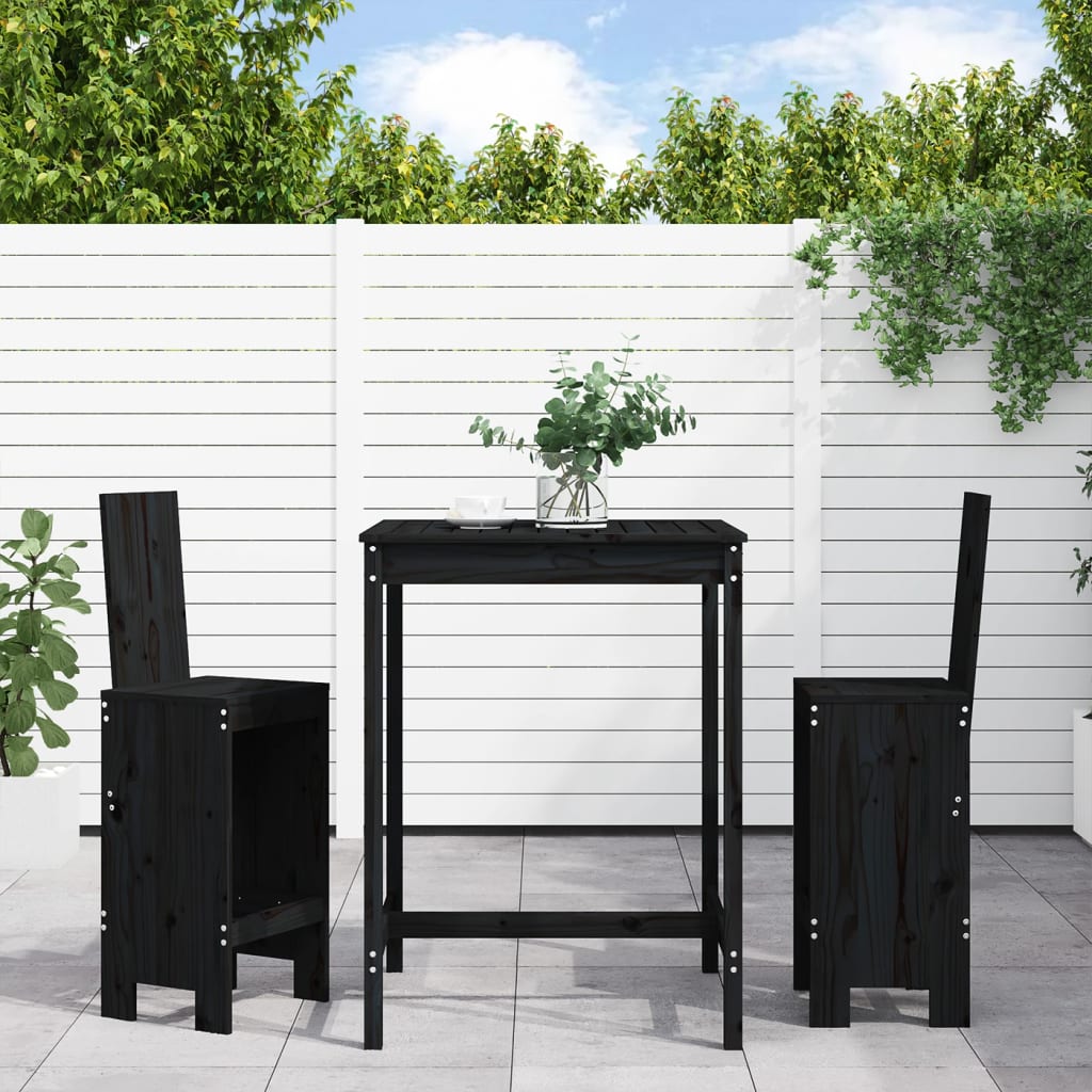 Set Bar Da Giardino 3 Pz Nero In Legno Massello Di Pino