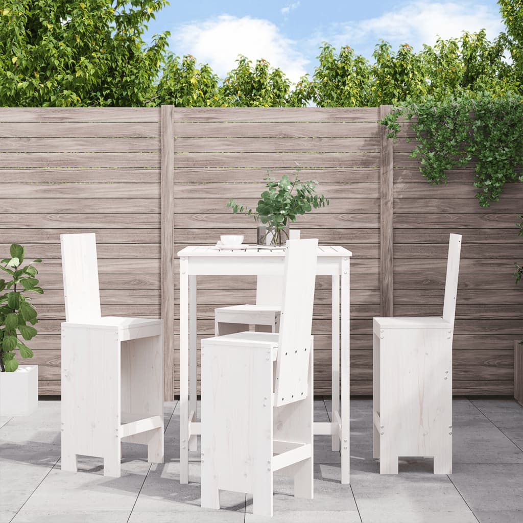 Set Bar Da Giardino 5 Pz Bianco In Legno Massello Di Pino