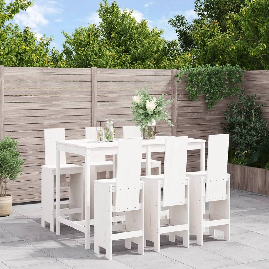 Set Bar Da Giardino 7 Pz Bianco In Legno Massello Di Pino