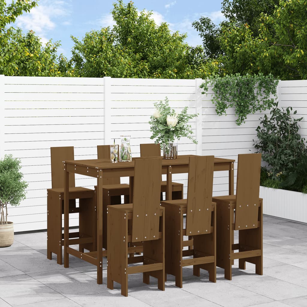 Set Bar Da Giardino 7 Pz Ambra In Legno Massello Di Pino