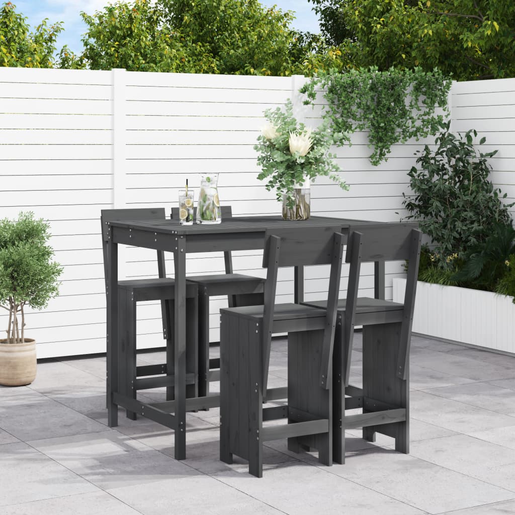 Set Bar Da Giardino 5 Pz Grigio In Legno Massello Di Pino