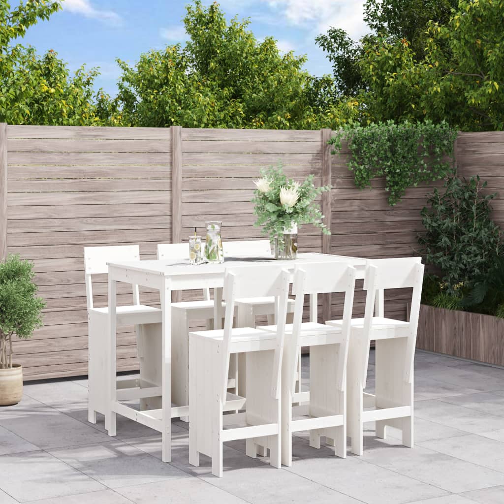 Set Bar Da Giardino 7 Pz Bianco In Legno Massello Di Pino