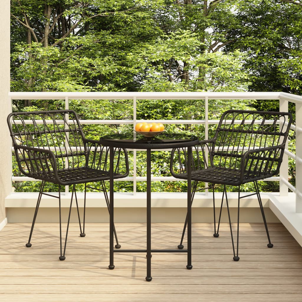 Set Da Pranzo Da Giardino 3 Pz Nero In Polyrattan