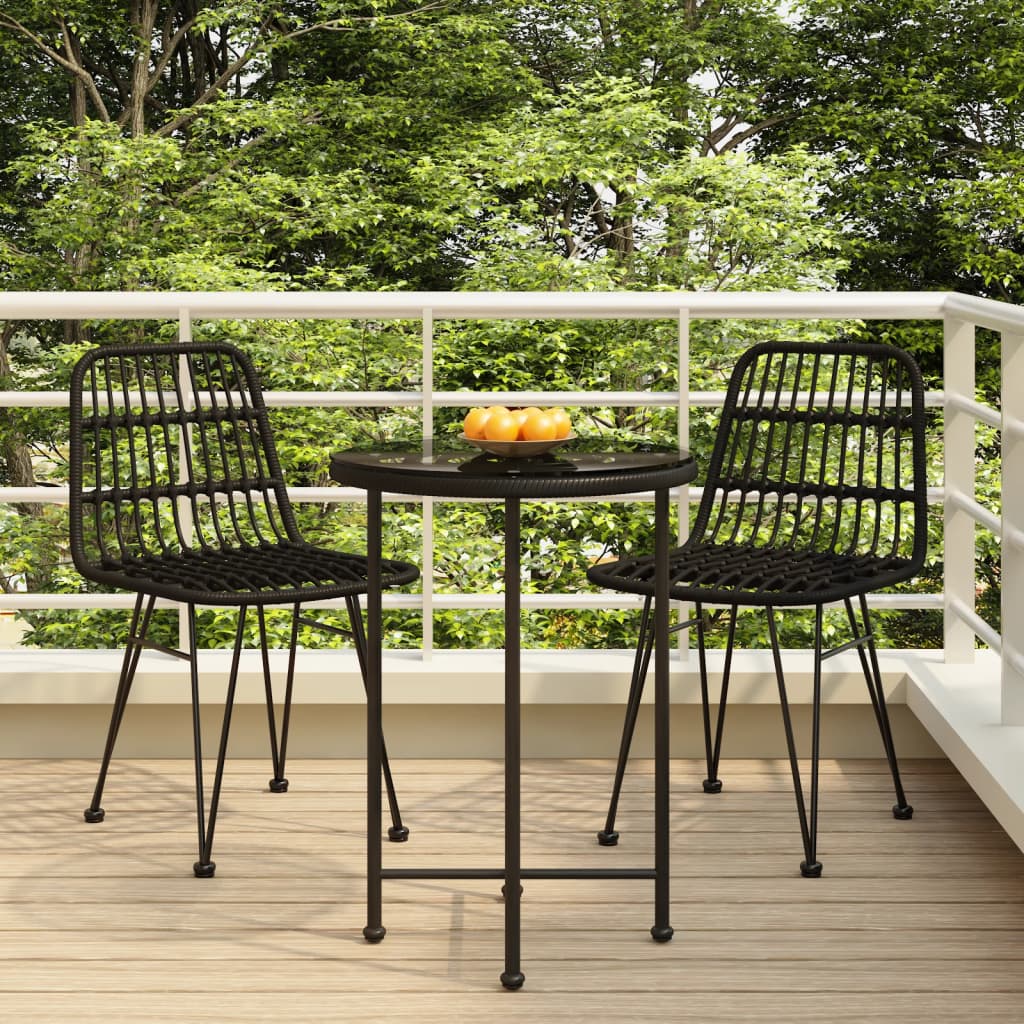 Set Da Pranzo Da Giardino 3 Pz Nero In Polyrattan