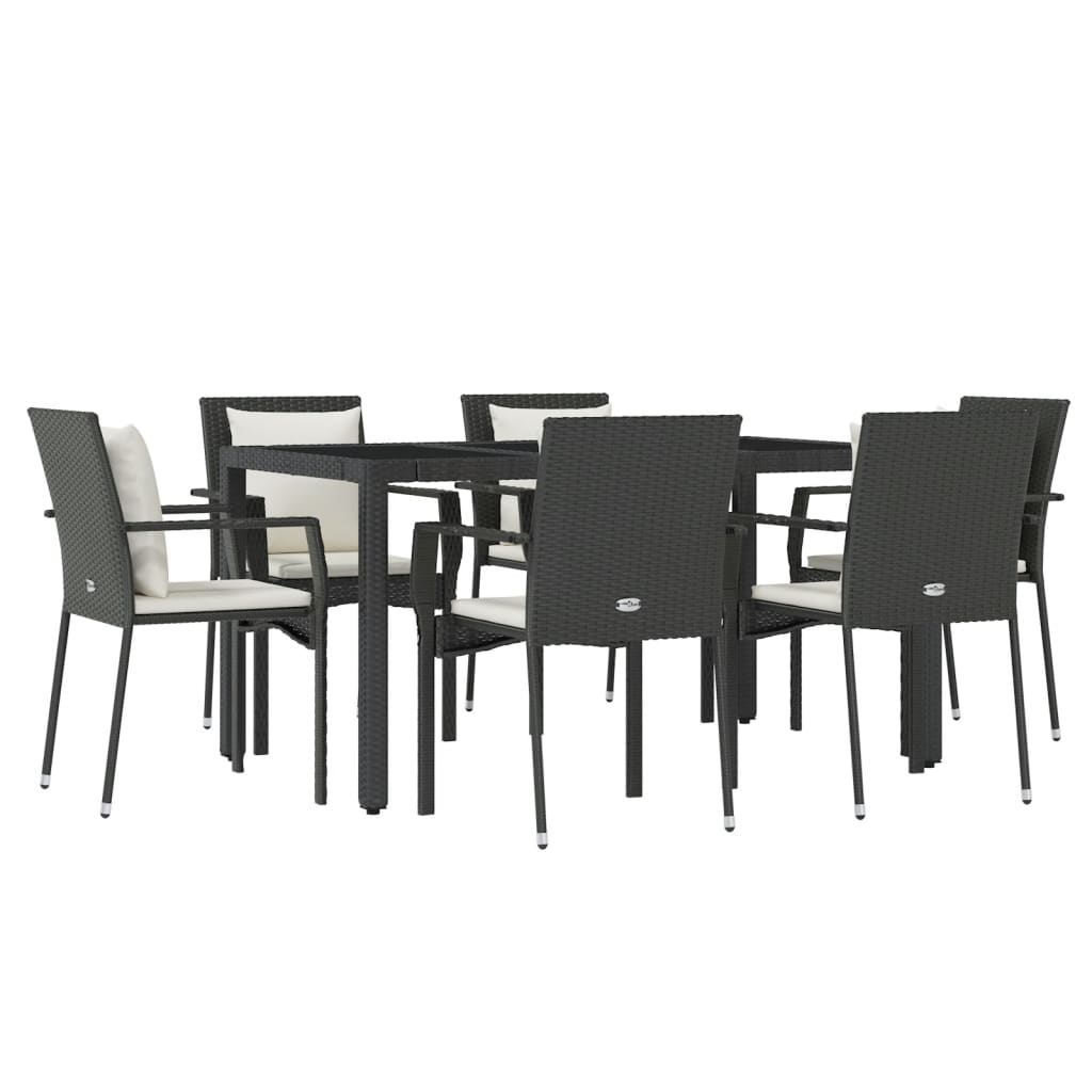 Set Da Pranzo Da Giardino 7 Pz Nero Con Cuscini In Polyrattan - Image 3