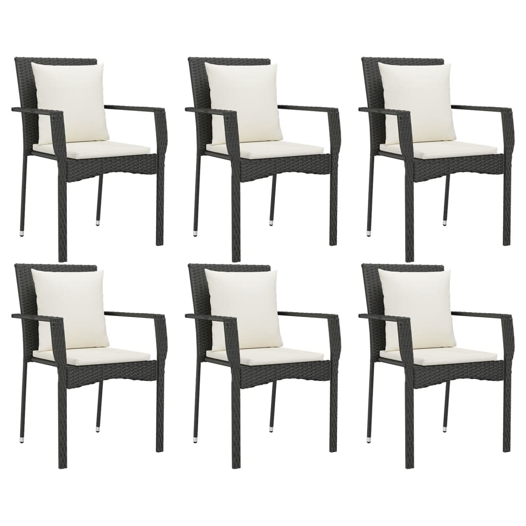 Set Da Pranzo Da Giardino 7 Pz Nero Con Cuscini In Polyrattan - Image 4