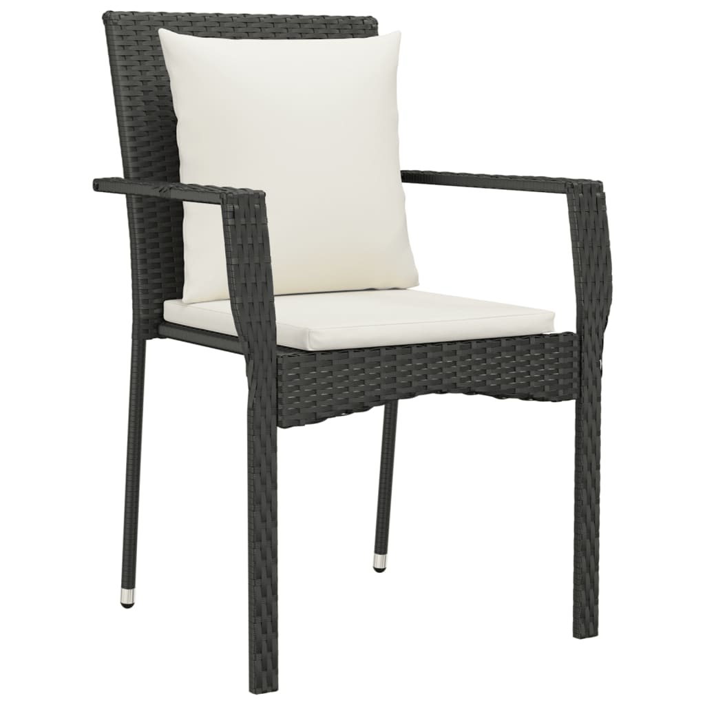 Set Da Pranzo Da Giardino 7 Pz Nero Con Cuscini In Polyrattan - Image 5