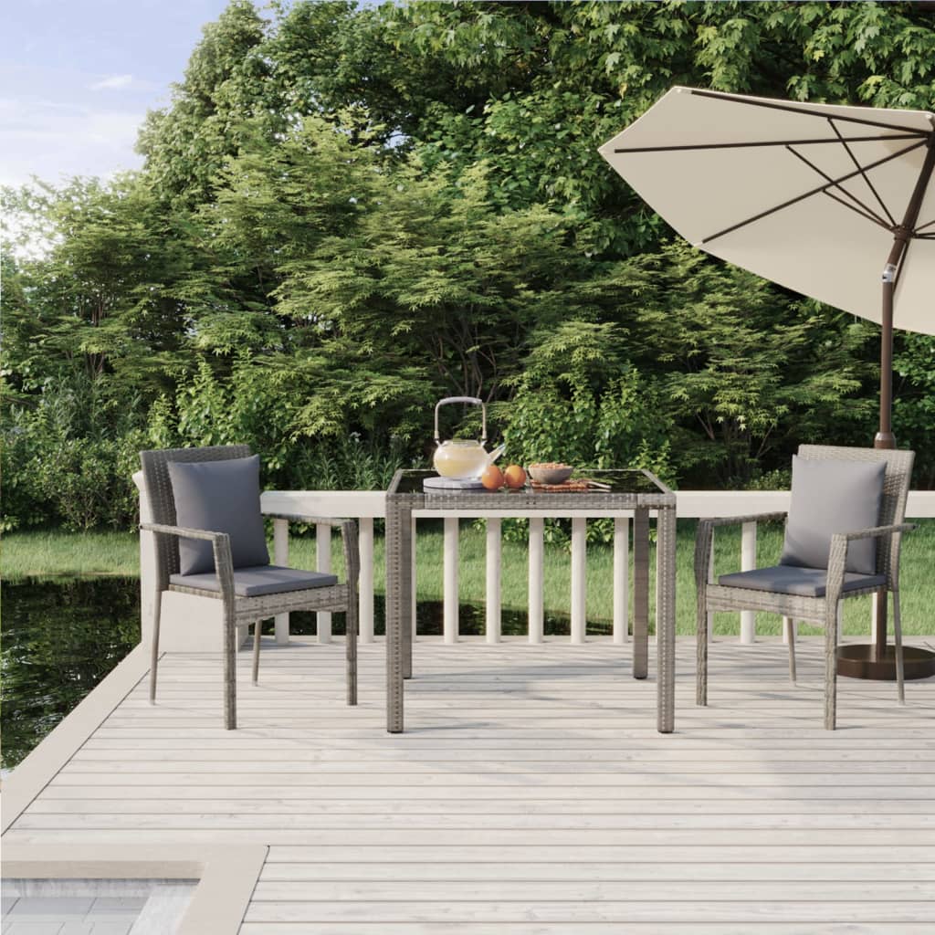 Set Da Pranzo Da Giardino 3 Pz Con Cuscini In Polyrattan Grigio